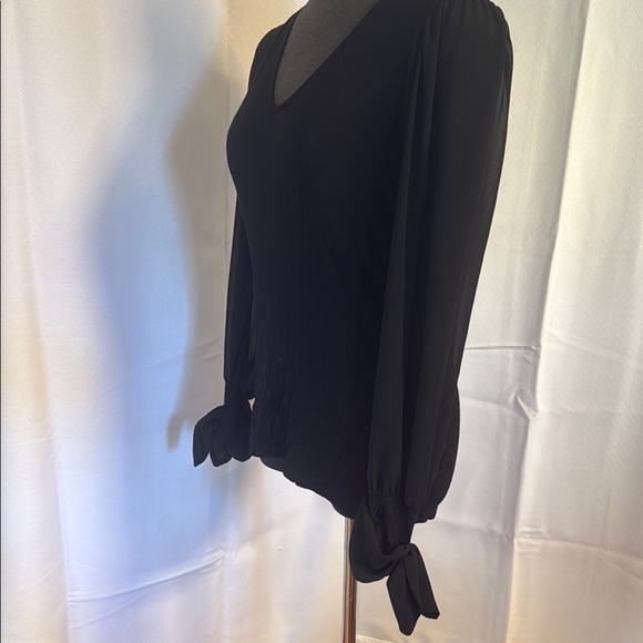 Suzy Shier Elegant Black Women's Top wwith mesh long sleeves. Medium. - Picture 3 of 8